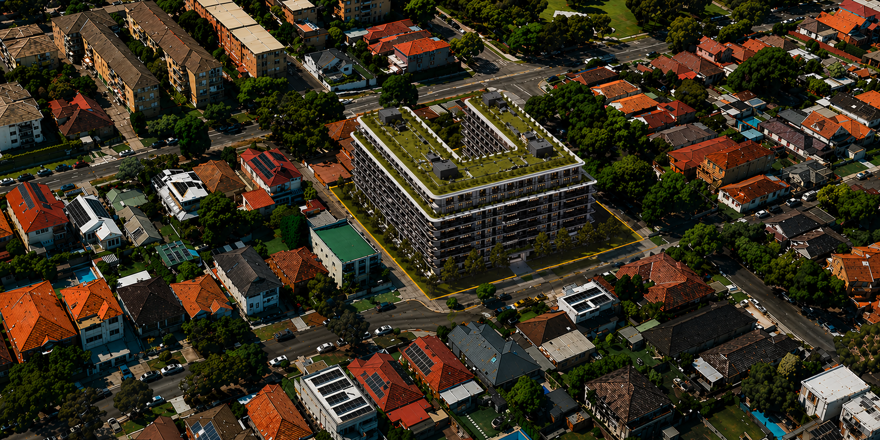 3D rendering of the proposed development superimposed on the Kingsford streetscape